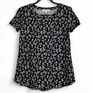 Planet Gold Floral Tee Black White Soft Stretch Small